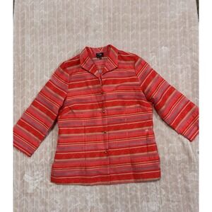 Connie Roberson Silk Button Up Shirt S Coral Pink Sheer Panel Side Slits Boho